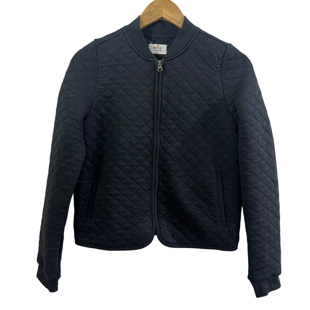 Marine Layer Quilted Bomber Jacket Black Size Small Women Full Zip Minimalist